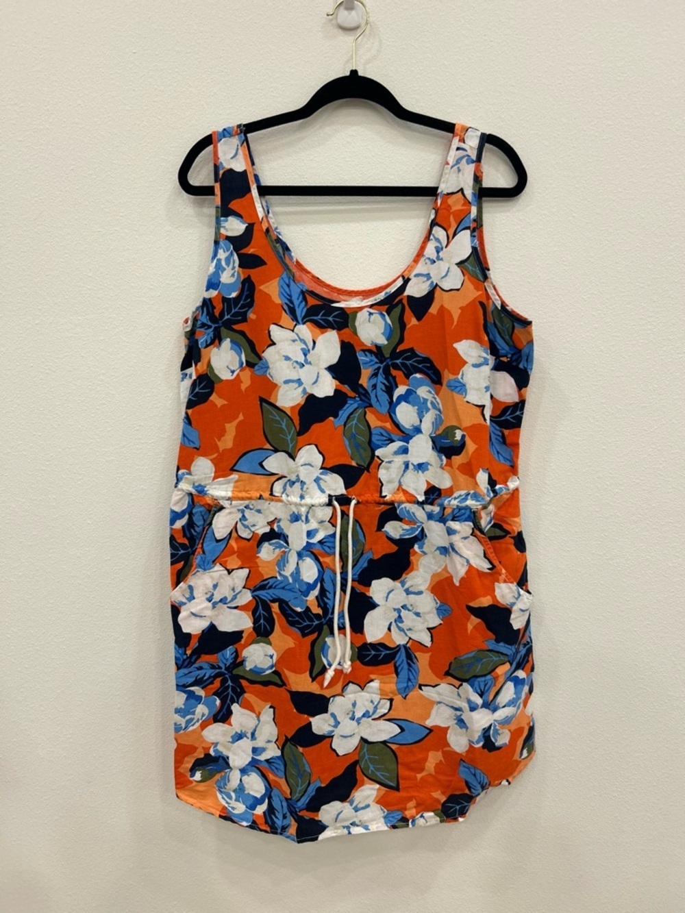 Gap linen blend floral cinch waist dress large coastal beach vacation travel